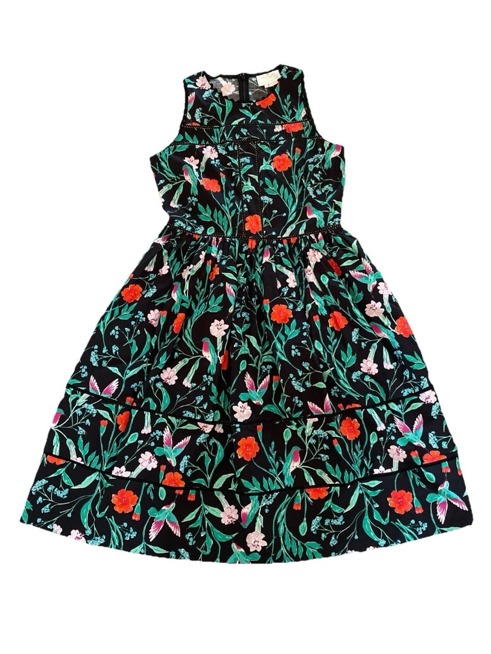 Kate Spade Jardin Hummingbird Poplin Floral Dress Fit Flare Botanical Size 8